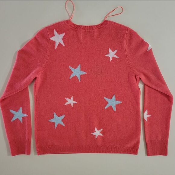 Cynthia Rowley Cashmere Coral Crewneck Long Sleeve Pullover With Stars Sweater - Picture 12 of 15